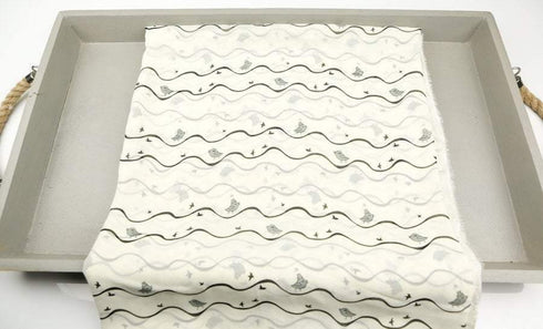 Birds and Hats Printed Chiffon Fabric Black Gray Cream 2 yards